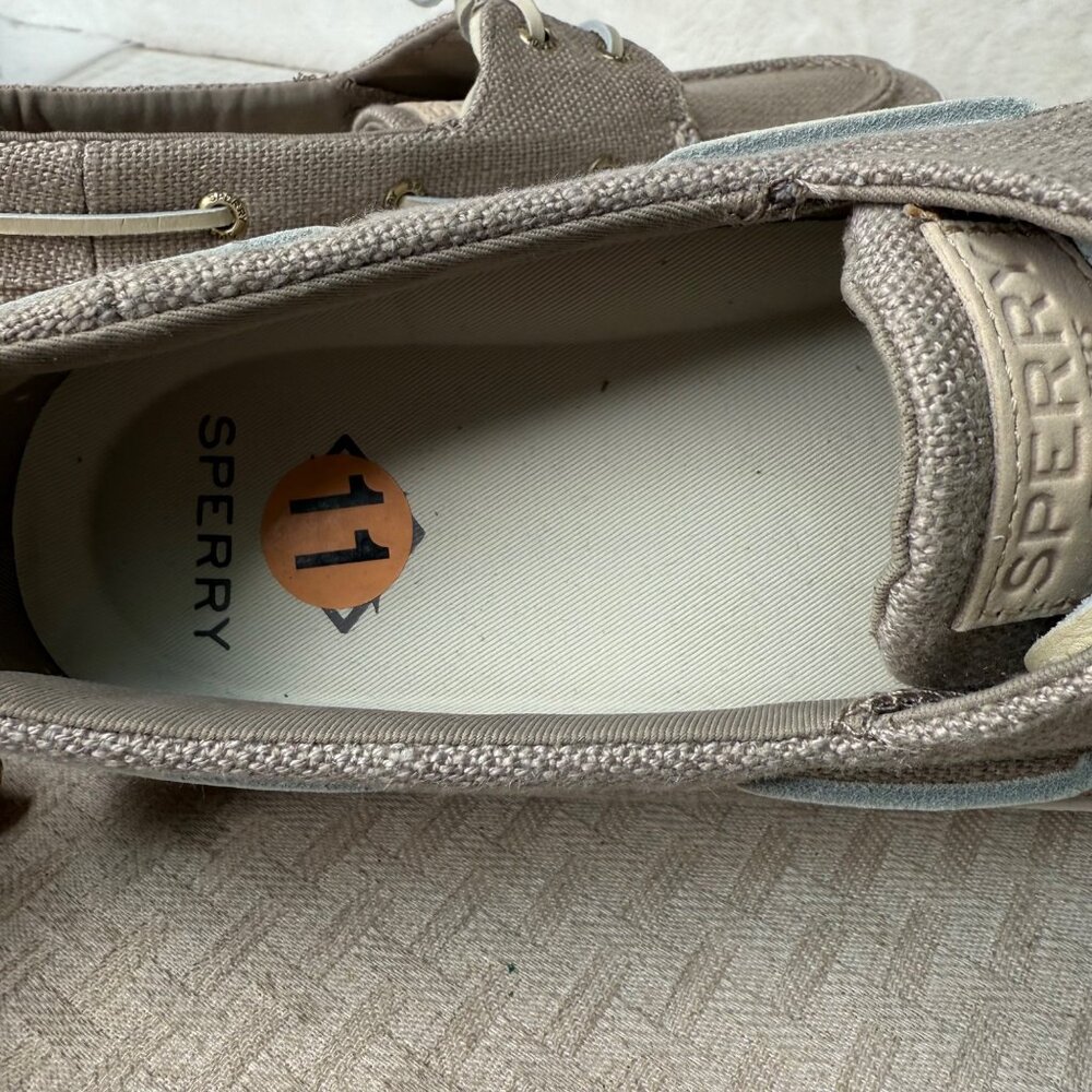 Sperry Mens Boat Sneakers Casual Size 11 Beige Canvas Deck Shoes - Picture 4 of 7